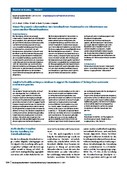 Vorschauseite 3: Wissen für gesunde Lebenswelten: Eine Datenbank zum Praxistransfer von Erkenntnissen aus systematischen Übersichtsarbeiten