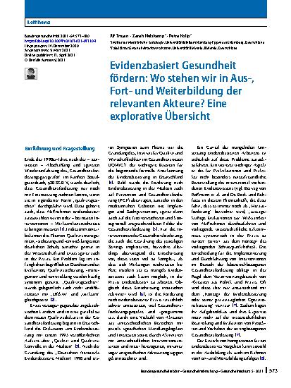 Vorschauseite 1: Evidenzbasiert Gesundheit fördern: Wo stehen wir in Aus‑, Fortund Weiterbildung der relevanten Akteure? Eine explorative Übersicht