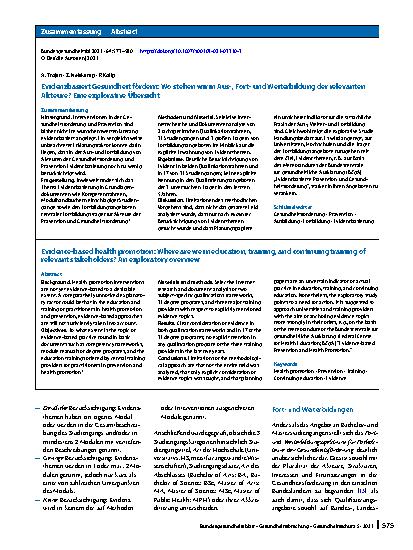 Vorschauseite 3: Evidenzbasiert Gesundheit fördern: Wo stehen wir in Aus‑, Fortund Weiterbildung der relevanten Akteure? Eine explorative Übersicht