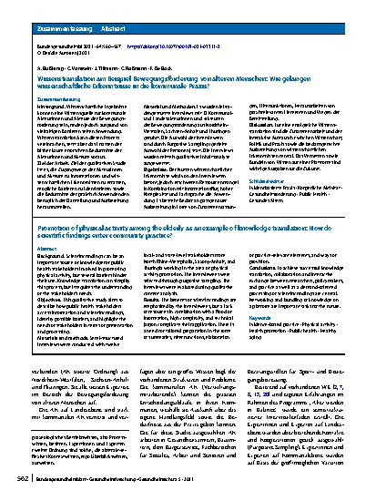 Vorschauseite 3: Wissenstranslation am Beispiel Bewegungsförderung von älteren Menschen: Wie gelangen wissenschaftliche Erkenntnisse in die kommunale Praxis?