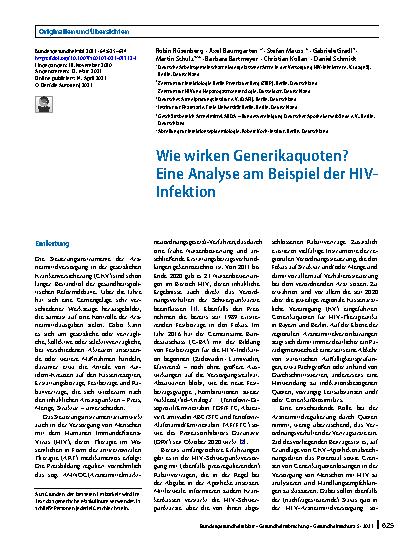 Vorschauseite 1: Wie wirken Generikaquoten? Eine Analyse am Beispiel der HIV-Infektion
