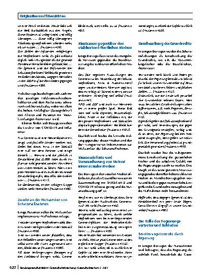 Vorschauseite 5: Gründe für die Ablehnung behördlicher Empfehlungen und Maßnahmen zum Schutz vor SARS-CoV-2 – eine qualitative Studie auf Basis von Beiträgen in sozialen Medien
