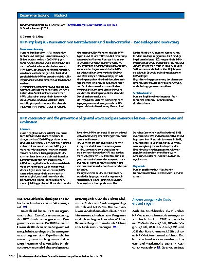 Vorschauseite 3: HPV-Impfung zur Prävention von Genitalwarzen und Krebsvorstufen – Evidenzlage und Bewertung