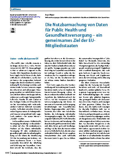 Vorschauseite 1: Die Nutzbarmachung von Daten für Public Health und Gesundheitsversorgung – ein gemeinsames Ziel der EU-Mitgliedsstaaten