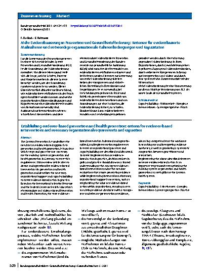 Vorschauseite 3: Mehr Evidenzbasierung in Prävention und Gesundheitsförderung: Kriterien für evidenzbasierte Maßnahmen und notwendige organisationale Rahmenbedingungen und Kapazitäten