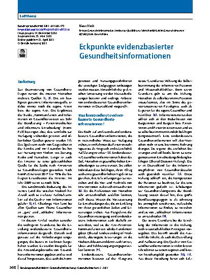 Vorschauseite 1: Eckpunkte evidenzbasierter Gesundheitsinformationen