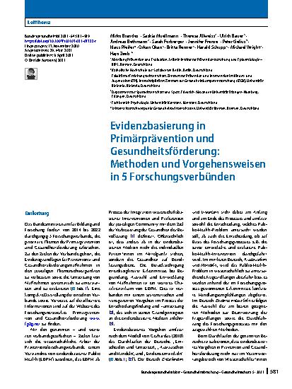 Vorschauseite 1: Evidenzbasierung in Primärprävention und Gesundheitsförderung: Methoden und Vorgehensweisen in 5 Forschungsverbünden