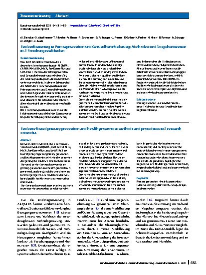 Vorschauseite 3: Evidenzbasierung in Primärprävention und Gesundheitsförderung: Methoden und Vorgehensweisen in 5 Forschungsverbünden
