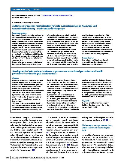 Vorschauseite 3: Aufbau von Interventionsdatenbanken für mehr Evidenzbasierung in Prävention und Gesundheitsförderung – methodische Überlegungen