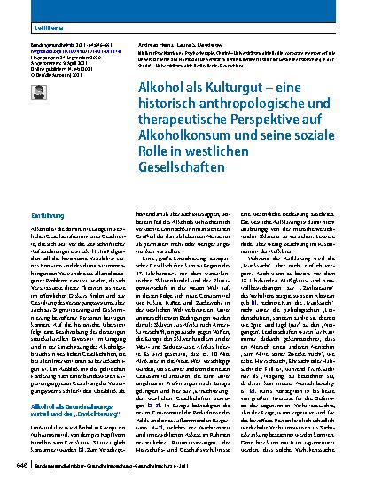 Vorschauseite 1: Alkohol als Kulturgut – eine historisch-anthropologische und therapeutische Perspektive auf Alkoholkonsum und seine soziale Rolle in westlichen Gesellschaften
