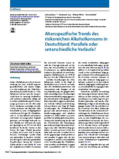 Vorschauseite 1: Altersspezifische Trends des risikoreichen Alkoholkonsums in Deutschland: Parallele oder unterschiedliche Verläufe?