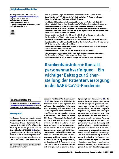 Vorschauseite 1: Krankenhausinterne Kontaktpersonennachverfolgung – Ein wichtiger Beitrag zur Sicherstellung der Patientenversorgung in der SARS-CoV-2-Pandemie