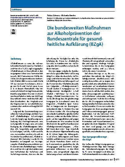 Vorschauseite 1: Die bundesweiten Maßnahmen zur Alkoholprävention der Bundeszentrale für gesundheitliche Aufklärung (BZgA)