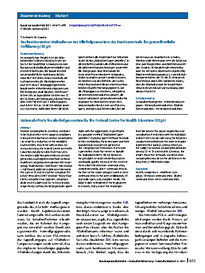 Vorschauseite 3: Die bundesweiten Maßnahmen zur Alkoholprävention der Bundeszentrale für gesundheitliche Aufklärung (BZgA)