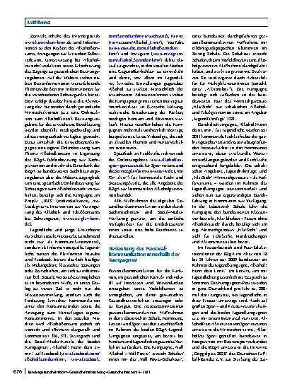 Vorschauseite 6: Die bundesweiten Maßnahmen zur Alkoholprävention der Bundeszentrale für gesundheitliche Aufklärung (BZgA)