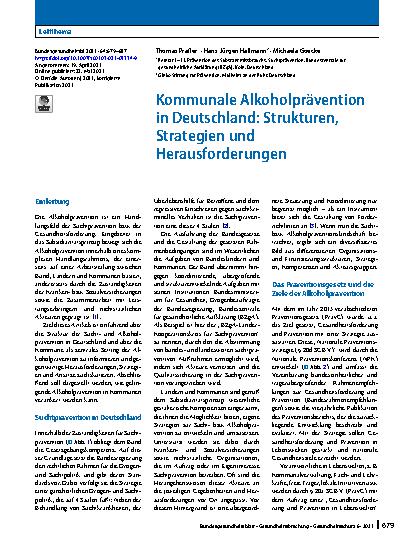 Vorschauseite 1: Kommunale Alkoholprävention in Deutschland: Strukturen, Strategien und Herausforderungen