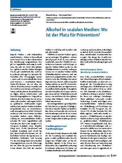 Vorschauseite 1: Alkohol in sozialen Medien: Wo ist der Platz für Prävention?