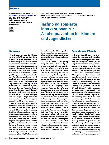 Vorschauseite 1: Technologiebasierte Interventionen zur Alkoholprävention bei Kindern und Jugendlichen