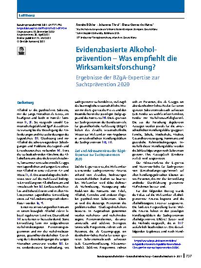 Vorschauseite 1: Evidenzbasierte Alkoholprävention – Was empfiehlt die Wirksamkeitsforschung?