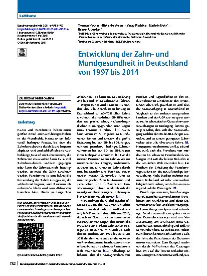 Vorschauseite 1: Entwicklung der Zahnund Mundgesundheit in Deutschland von 1997 bis 2014