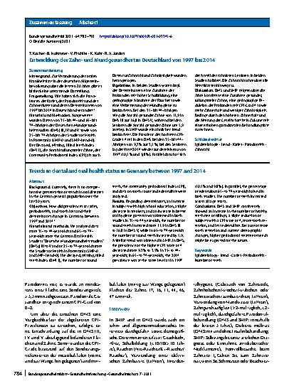 Vorschauseite 3: Entwicklung der Zahnund Mundgesundheit in Deutschland von 1997 bis 2014