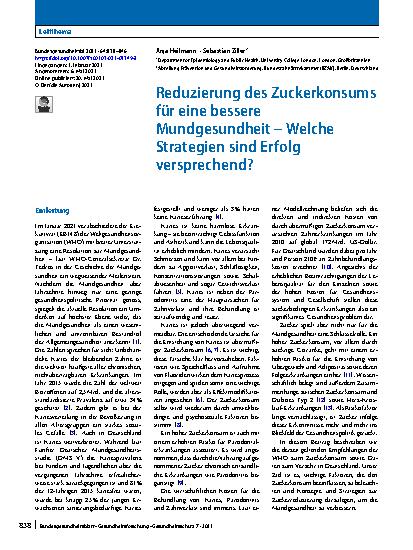 Vorschauseite 1: Reduzierung des Zuckerkonsums für eine bessere Mundgesundheit – Welche Strategien sind Erfolg versprechend?