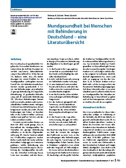 Vorschauseite 1: Mundgesundheit bei Menschen mit Behinderung in Deutschland – eine Literaturübersicht