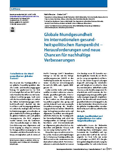 Vorschauseite 1: Globale Mundgesundheit im internationalen gesundheitspolitischen Rampenlicht – Herausforderungen und neue Chancen für nachhaltige Verbesserungen