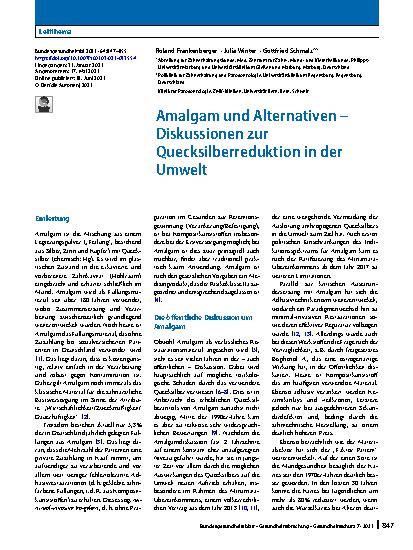 Vorschauseite 1: Amalgam und Alternativen – Diskussionen zur Quecksilberreduktion in der Umwelt