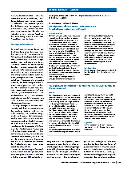 Vorschauseite 3: Amalgam und Alternativen – Diskussionen zur Quecksilberreduktion in der Umwelt