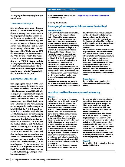 Vorschauseite 3: Versorgungsforschung in der Zahnmedizin in Deutschland
