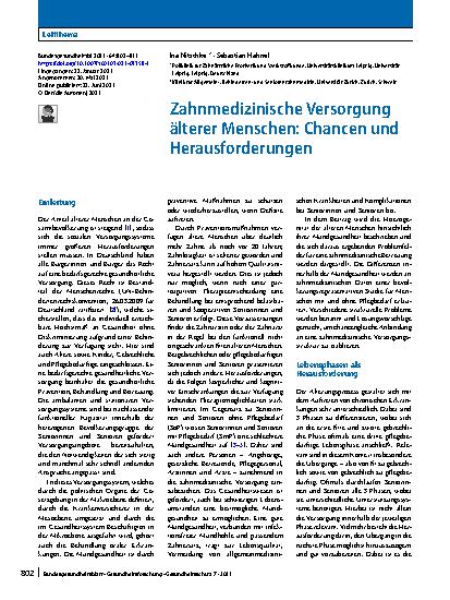 Vorschauseite 1: Zahnmedizinische Versorgung älterer Menschen: Chancen und Herausforderungen