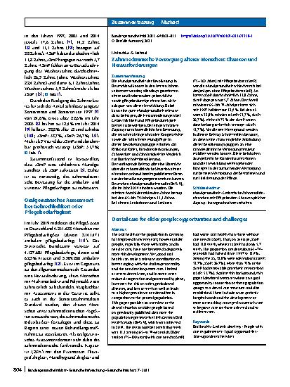 Vorschauseite 3: Zahnmedizinische Versorgung älterer Menschen: Chancen und Herausforderungen