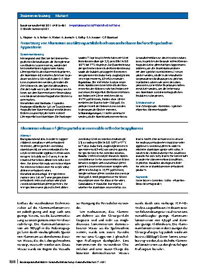 Vorschauseite 3: Freisetzung von Aluminium aus Glitzerpartikeln bei herausnehmbaren kieferorthopädischen Apparaturen