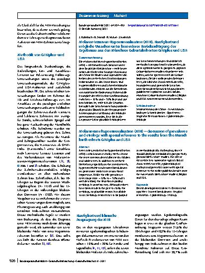 Vorschauseite 3: Molaren-Inzisiven-Hypomineralisation (MIH). Häufigkeit und mögliche Ursachen unter besonderer Berücksichtigung der Ergebnisse aus den Münchner Geburtskohorten GINIplus und LISA
