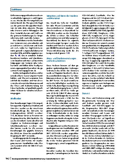 Vorschauseite 2: Mundhöhlenund Pharynxkarzinome: Inzidenz, Mortalität und Überleben in Deutschland