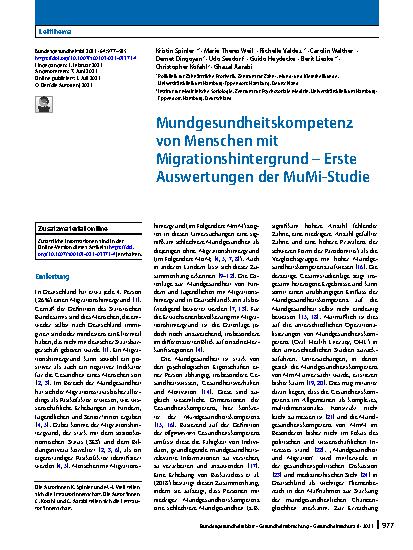 Vorschauseite 1: Mundgesundheitskompetenz von Menschen mit Migrationshintergrund – Erste Auswertungen der MuMi-Studie