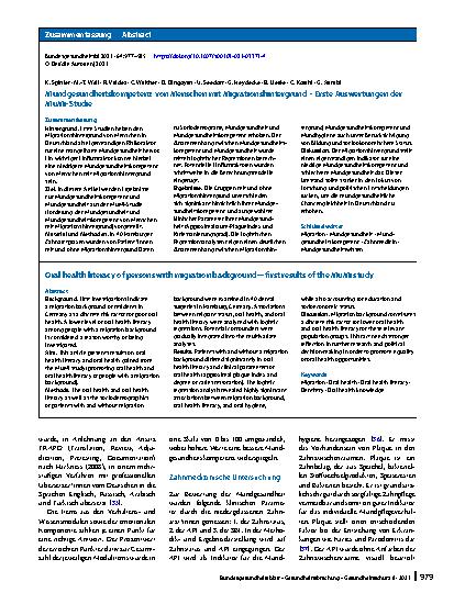Vorschauseite 3: Mundgesundheitskompetenz von Menschen mit Migrationshintergrund – Erste Auswertungen der MuMi-Studie