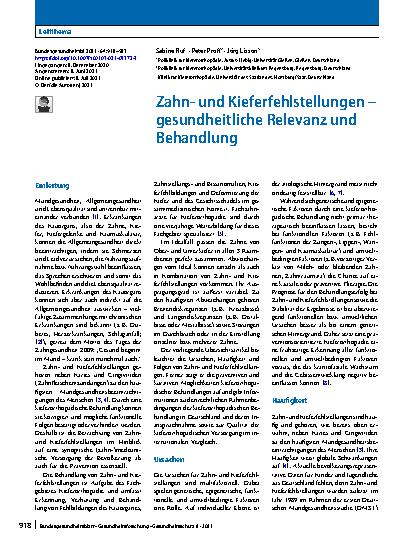 Vorschauseite 1: Zahnund Kieferfehlstellungen – gesundheitliche Relevanz und Behandlung