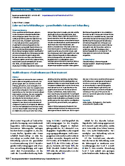 Vorschauseite 3: Zahnund Kieferfehlstellungen – gesundheitliche Relevanz und Behandlung