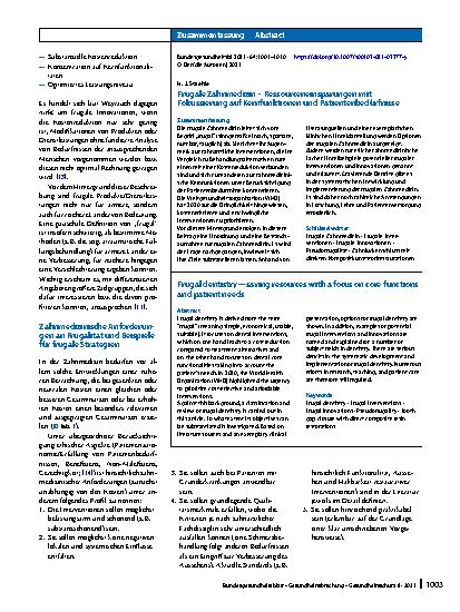 Vorschauseite 3: Frugale Zahnmedizin – Ressourceneinsparungen mit Fokussierung auf Kernfunktionen und Patientenbedürfnisse
