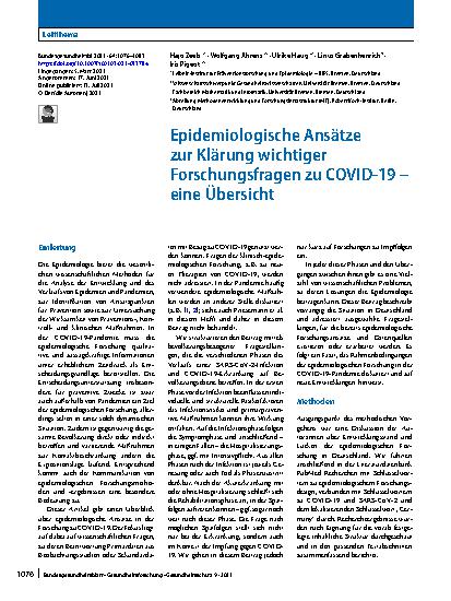 Vorschauseite 1: Epidemiologische Ansätze zur Klärung wichtiger Forschungsfragen zu COVID-19 – eine Übersicht