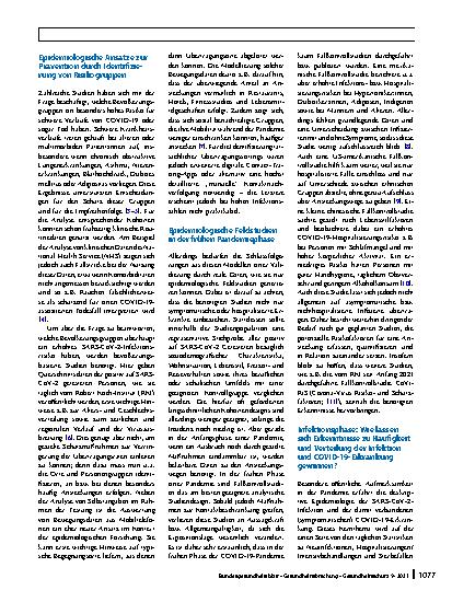Vorschauseite 2: Epidemiologische Ansätze zur Klärung wichtiger Forschungsfragen zu COVID-19 – eine Übersicht