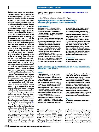 Vorschauseite 3: Epidemiologische Ansätze zur Klärung wichtiger Forschungsfragen zu COVID-19 – eine Übersicht