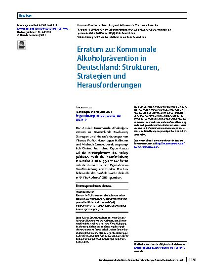 Vorschauseite 1: Erratum zu: Kommunale Alkoholprävention in Deutschland: Strukturen, Strategien und Herausforderungen