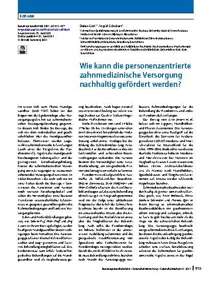 Vorschauseite 1: Wie kann die personenzentrierte zahnmedizinische Versorgung nachhaltig gefördert werden?