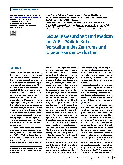 Vorschauseite 1: Sexuelle Gesundheit und Medizin im WIR – Walk In Ruhr: Vorstellung des Zentrums und Ergebnisse der Evaluation