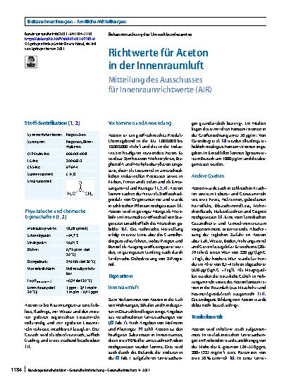 Vorschauseite 1: Richtwerte für Aceton in der Innenraumluft