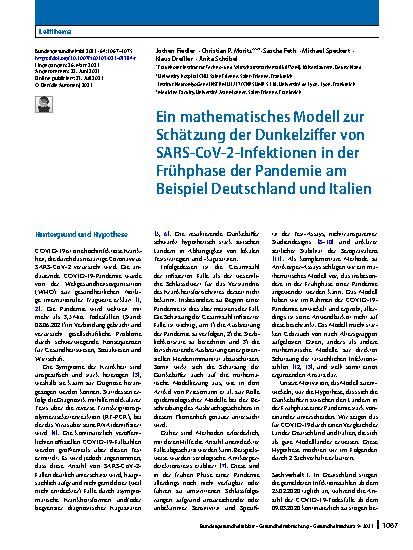Vorschauseite 1: Ein mathematisches Modell zur Schätzung der Dunkelziffer von SARS-CoV-2-Infektionen in der Frühphase der Pandemie am Beispiel Deutschland und Italien