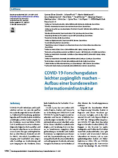 Vorschauseite 1: COVID-19-Forschungsdaten leichter zugänglich machen – Aufbau einer bundesweiten Informationsinfrastruktur
